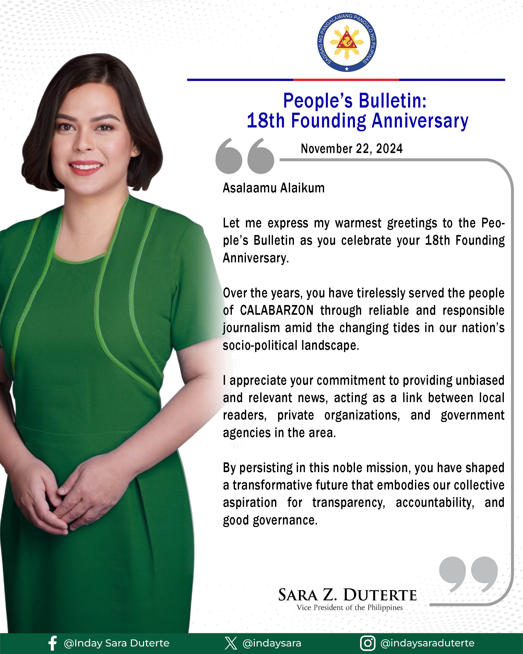 VPSD Message for People’s Bulletin 1